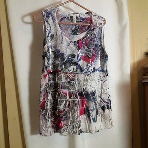 Style & Co Pink/Purple/Grey/White/Cream Floral Tank Top, Pull On Sz XL